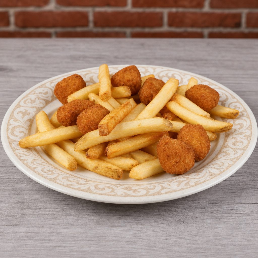 Kid’s meal chicken Popcorn with French fries.